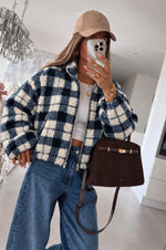 Jules Teddy Vest in Checked Blue