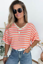 Leila Crochet Top in Neon Coral & Off White