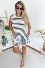 Leila Crochet Short Set in Blue, Navy Blue Off White