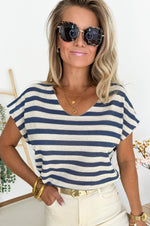 Sabrina Crochet Top in Off White & Navy