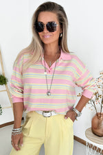 Lizzy Polo Sweater in Pink & Pastel Yellow