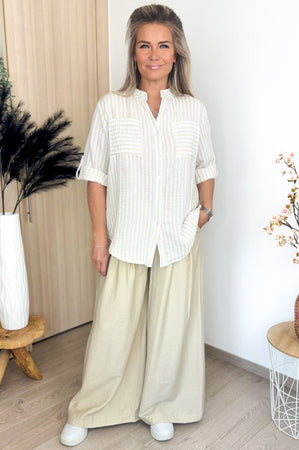 Mae Blouse in Beige & White