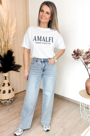 Amalfi Tee in White & Jeans Blue