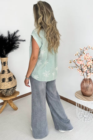 Pam Blouse in Mint & White