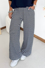 Leila Crochet Pants in Navy Blue & White