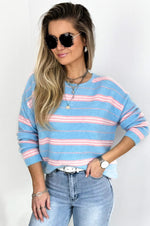 Holly Striped Knit in Light Blue & Pink