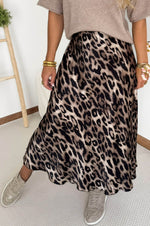 Mia Satin Skirt in Beige Leopard