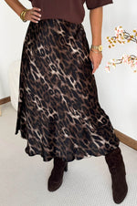 Mia Satin Skirt in Brown Leopard