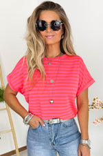 Dani Striped Sweatshirt/Tee in Neon Orange & Pink