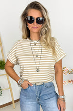 Dani Striped Sweatshirt/Tee in Beige & Off White