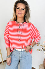 Livia Striped Longsleeve in Neon Orange & Pink