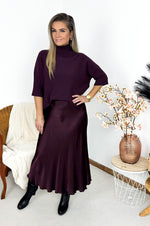 Mari Satin Skirt in Plum