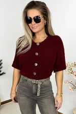 Stacy Button Knit in Bordeaux