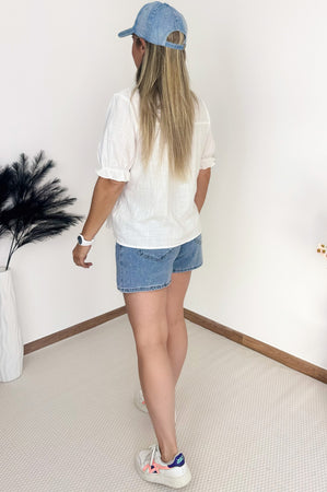 Tally Blouse in White & Fuchsia