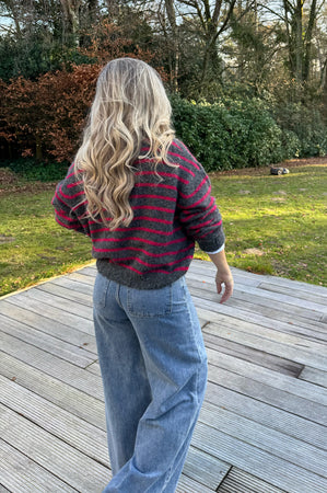Miley Striped Cardigan in Grey & Fuchsia