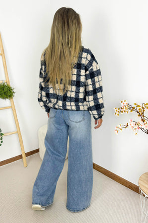 Jules Teddy Vest in Checked Blue