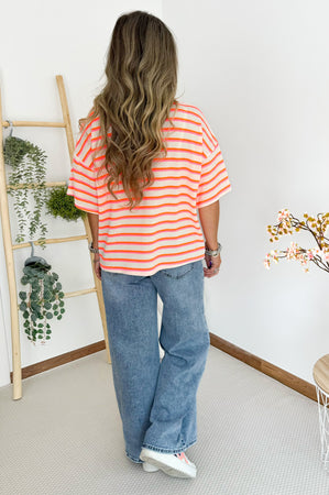 Leila Crochet Top in Neon Coral & Off White
