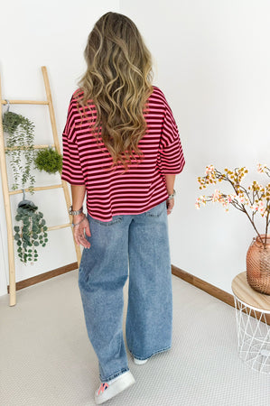 Blake Striped Shirt in Neon Pink & Bordeaux