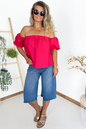 Mikki Off-Shoulder Top in Carmin  Red
