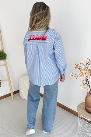 LOVE Blouse in Blue & White