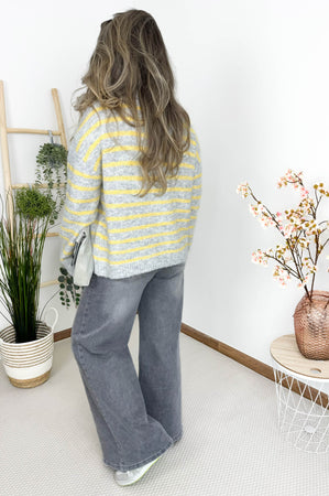 Jill Zipper Sweater in Grey & Yellow