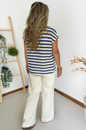 Sabrina Crochet Top in Off White & Navy