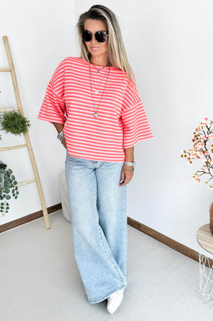 SALUT Striped Shirt in Neon Coral & Pink