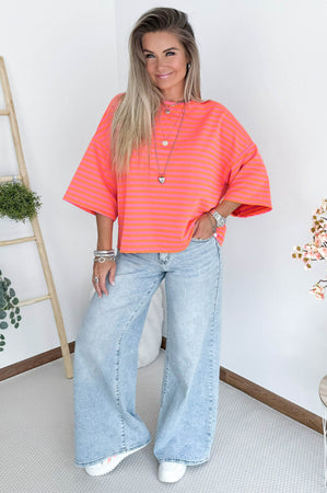 SALUT Striped Shirt in Orange & Fuchsia