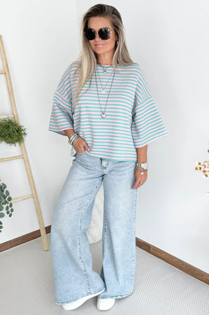 SALUT Striped Shirt in Turquoise & Pink