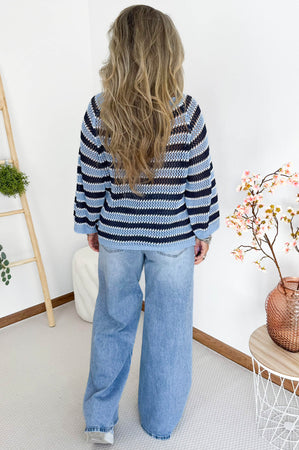 Billie Crochet Knit in Navy & Blue
