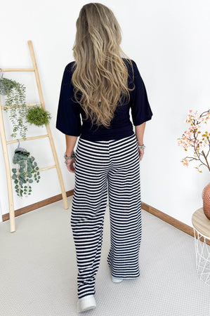 Leila Crochet Pants in Navy Blue & White