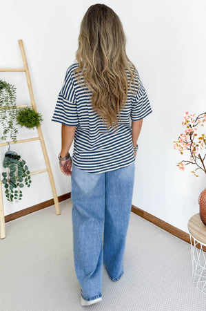 Leila Crochet Top in Light Blue & Off White