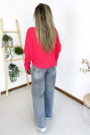 Mimi Knit in Neon Coral Pink