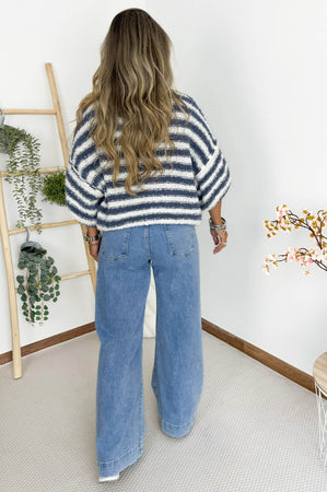 June Sweater in Jeans Blue & Off White
