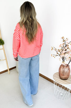 Livia Striped Longsleeve in Neon Orange & Pink