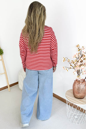 Livia Striped Longsleeve in Red & Pink