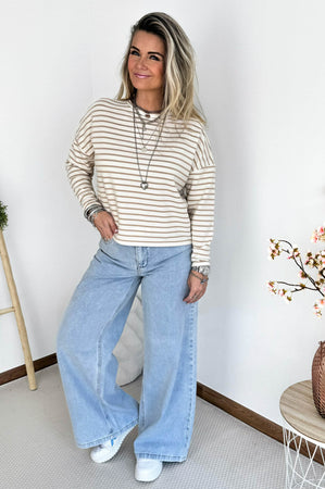 Livia Striped Longsleeve in Beige & Off White