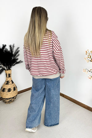 Lola Sriped Sweater in Red & Beige