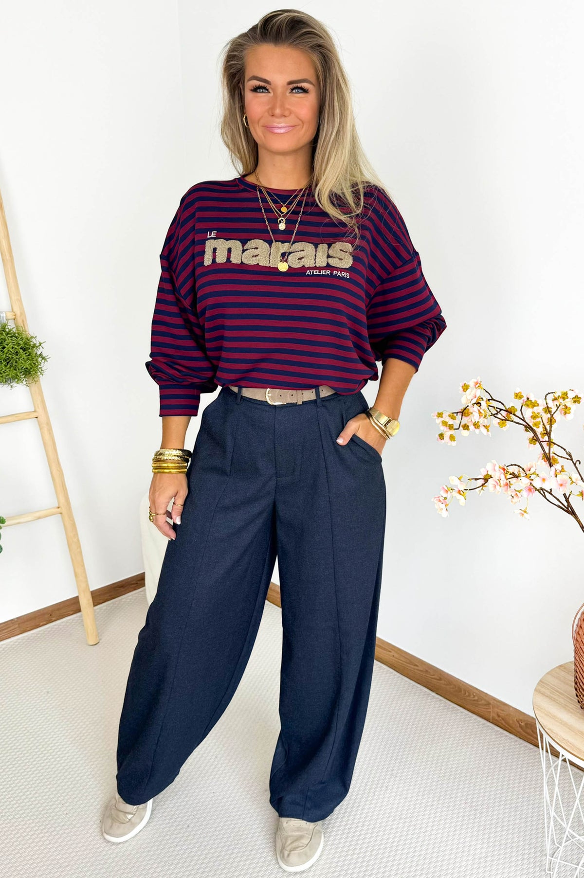 LE MARAIS Sweatshirt in Bordeux & Navy – foto 1