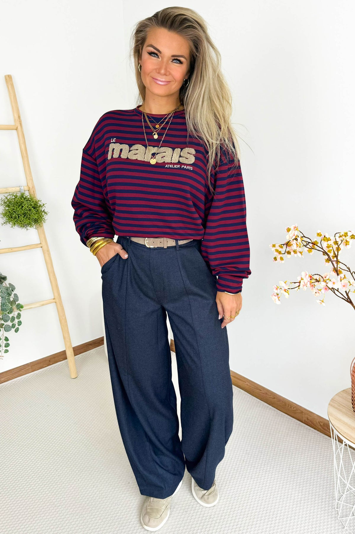LE MARAIS Sweatshirt in Bordeux & Navy – foto 4