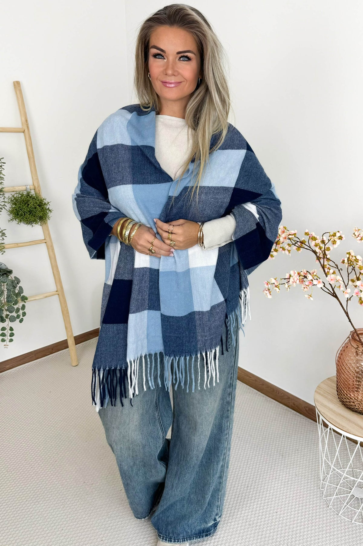 Feline Scarf in Checked Blue – foto 1