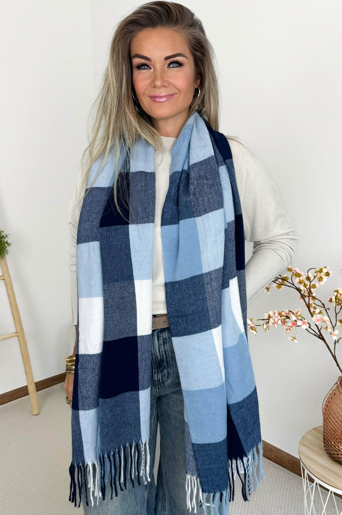 Feline Scarf in Checked Blue – foto 2
