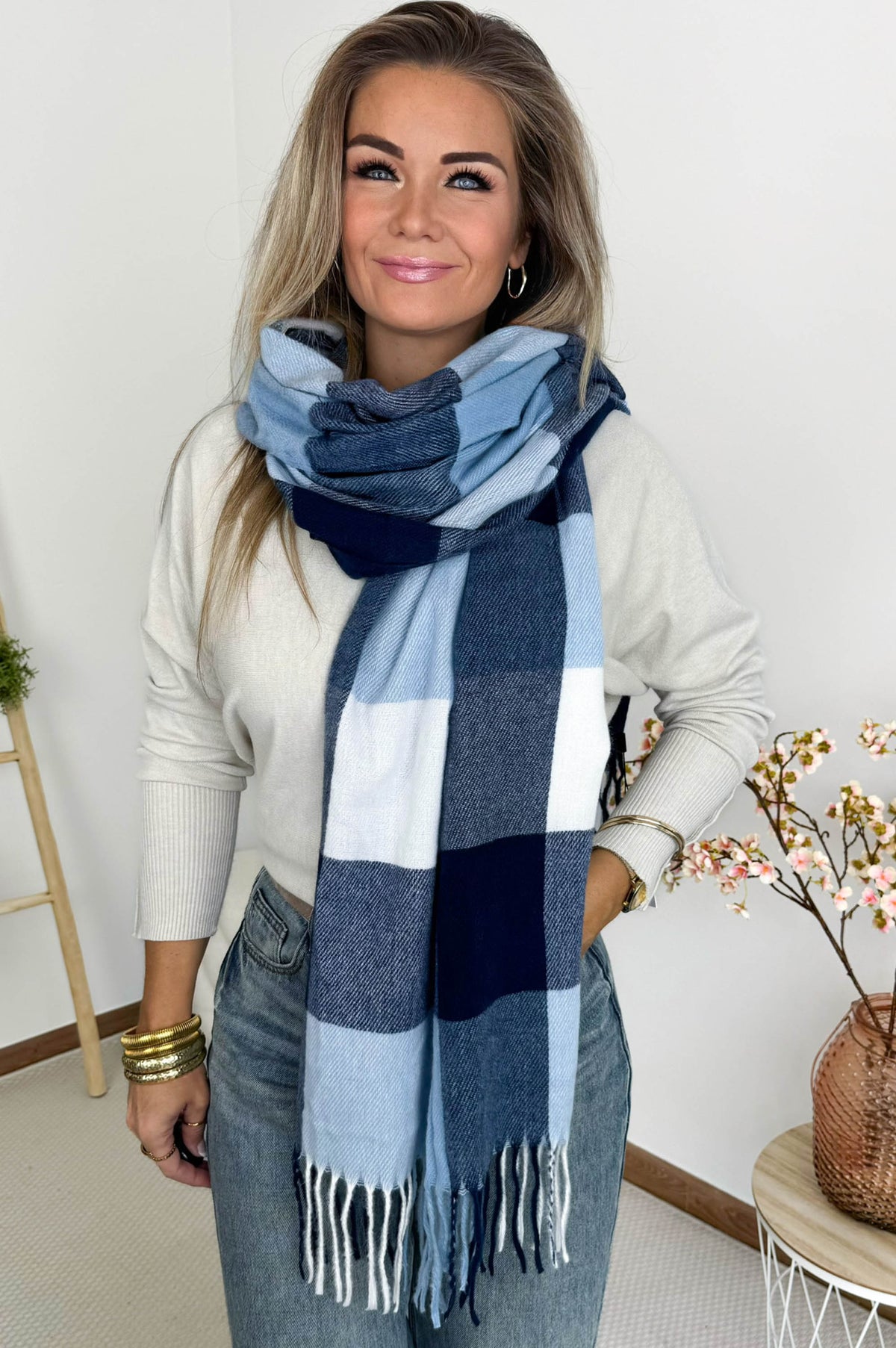 Feline Scarf in Checked Blue – foto 3