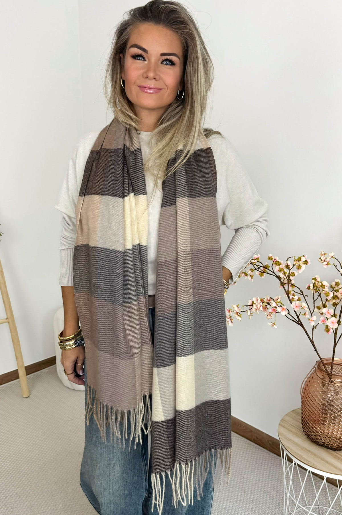 Feline Scarf in Checked Brown – foto 3
