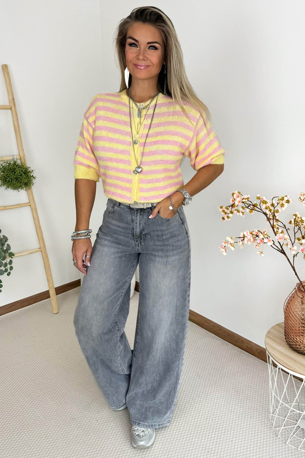 Lessie Cardigan in Yellow & Pink – foto 1
