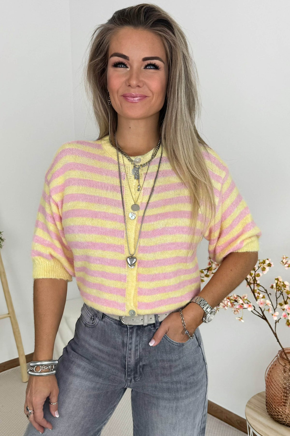 Lessie Cardigan in Yellow & Pink – foto 3