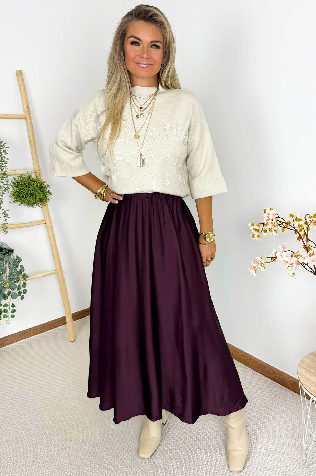 Winny Satin Skirt in Burgundy – foto 2