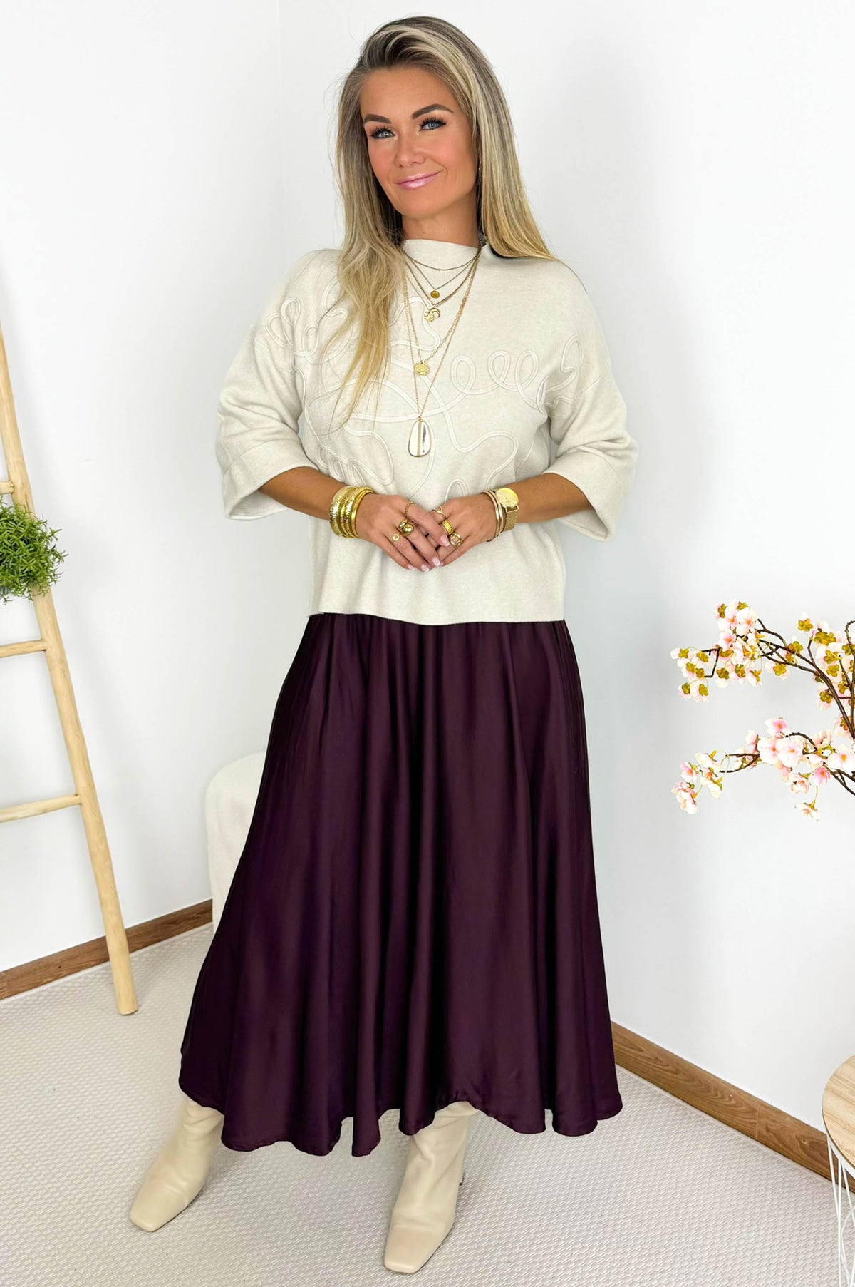 Winny Satin Skirt in Burgundy – foto 3