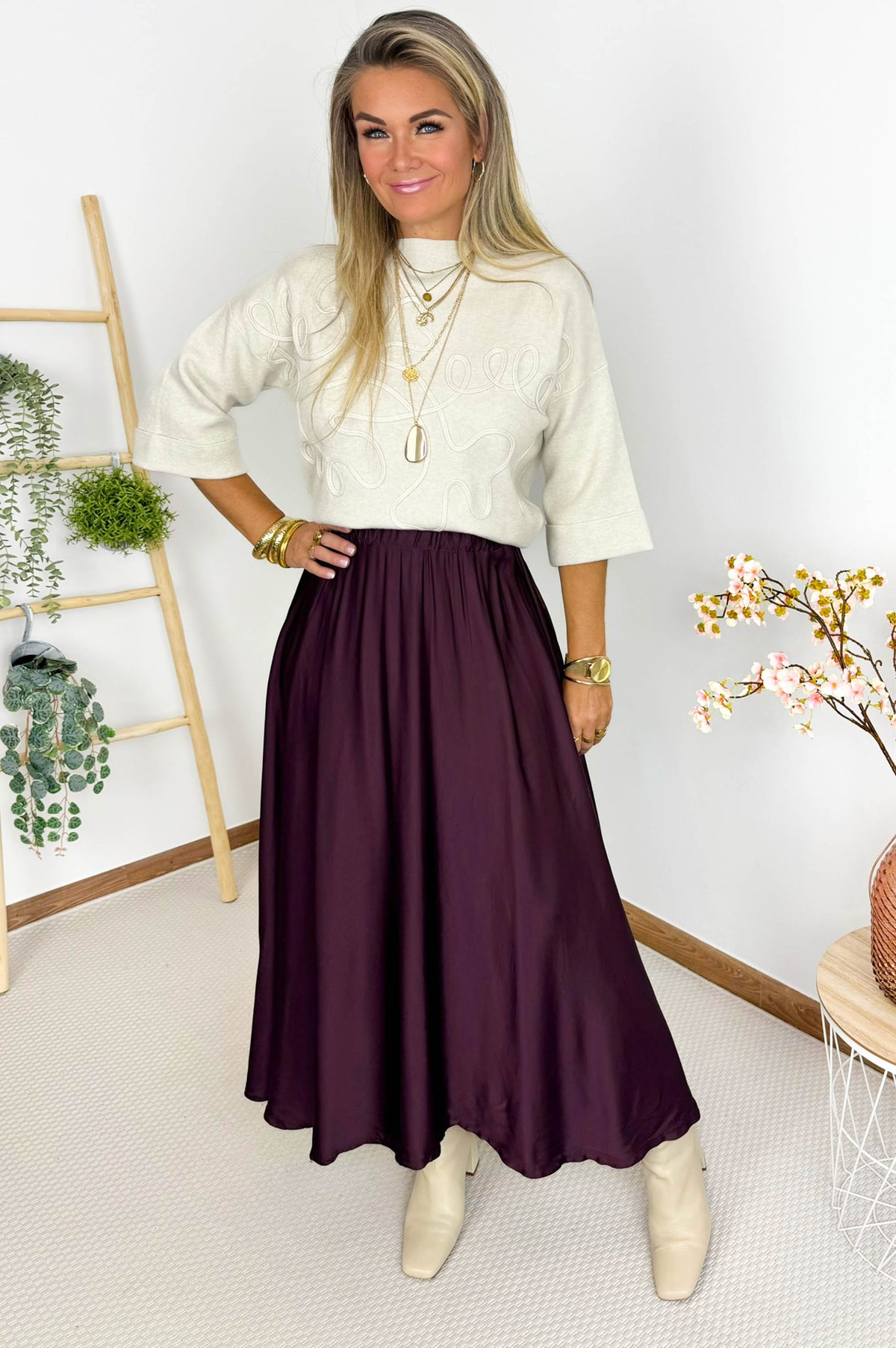 Winny Satin Skirt in Burgundy – foto 4